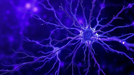 High-Definition Brain Network - Glowing Ultraviolet Blue Neuron Visualization