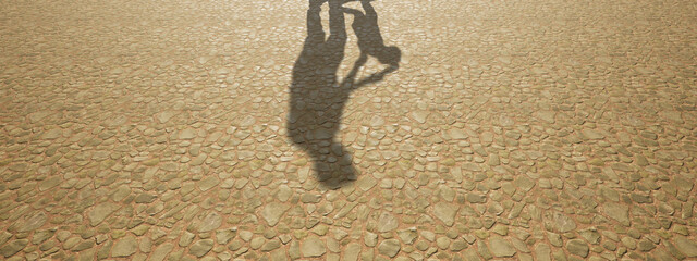 Concept or conceptual background of floor texture surface with a human shadow as silhouette. A 3d illustration metaphor to young childhood education, fun happy family child parent relationship design