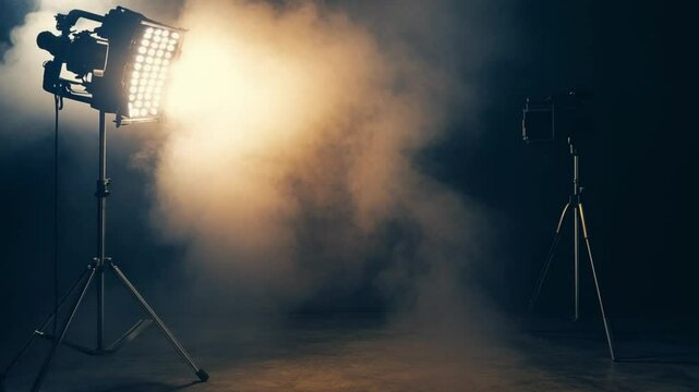 Film studio setup with lighting and camera equipment