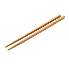 A pair of natural light brown bamboo chopsticks with visible grain, smooth and polished, lying parallel on a transparent isolated studio background with no shadows, ultra-photorealistic product