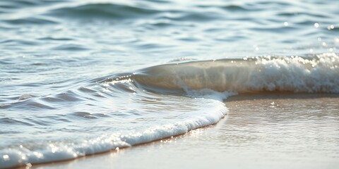 A gentle wave rolling onto the shore, creating a foamy edge where water meets the golden sand