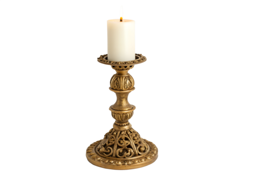 Decorative candle holder with burning wax isolated on transparent background