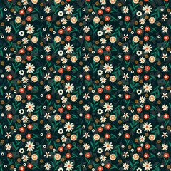 Seamless Vector Floral Pattern &ndash; Elegant Hand-Drawn Botanical Illustration with Repeating Design for Fabric, Wallpaper, and Digital Backgrounds