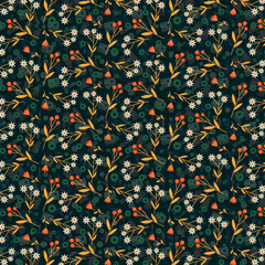 Seamless Vector Floral Pattern &ndash; Elegant Hand-Drawn Botanical Illustration with Repeating Design for Fabric, Wallpaper, and Digital Backgrounds