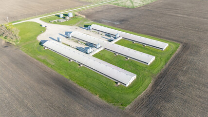 Aerial view above a confined animal operation hog building © Lost_in_the_Midwest