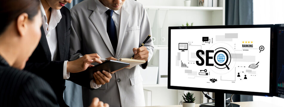 SEO search engine optimization for brisk e-commerce and online retail business showing on computer screen - Powered by Adobe