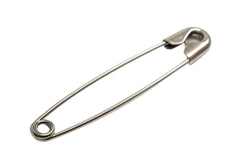 Metal safety pin close up macro image isolated on transparent background