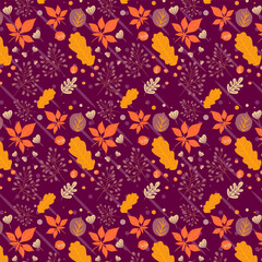 Seamless Hand-Drawn Floral Pattern with Colorful Leaves and Botanical Elements in Soft Pastel Tones – Ideal for Fabric, Wallpaper, and Stationery Design