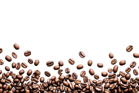 Coffee bean tossing action studio setting food close-up view isolated on transparent background