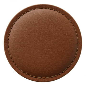 Brown leather round patch isolated on white background