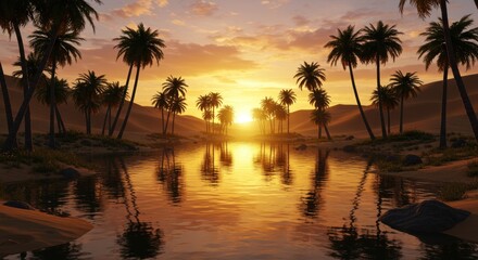 Obraz premium Desert oasis sunset