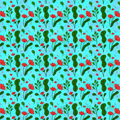 Seamless Hand-Drawn Floral Pattern with Colorful Leaves and Botanical Elements in Soft Pastel Tones – Ideal for Fabric, Wallpaper, and Stationery Design