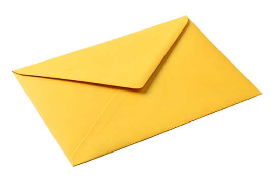 Yellow envelope mockup for mail delivery isolated on transparent background