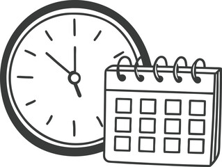 A single isolated flat design vector-style icon of a clock or watch with a calendar overlay.