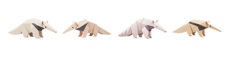 Origami anteaters parade in whimsical animal artwork paper folding in digital shades and black