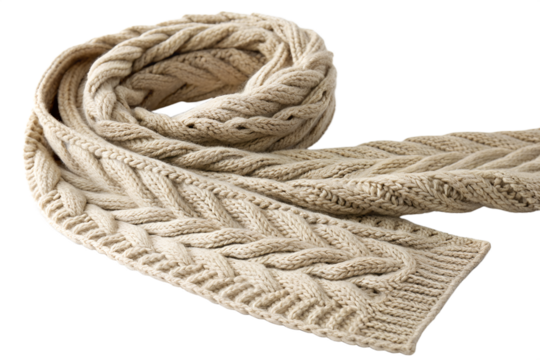 Cable knit scarf winter fashion item isolated on transparent background