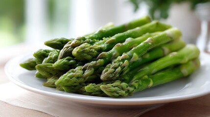 Fresh Asparagus Spears on a White Plate