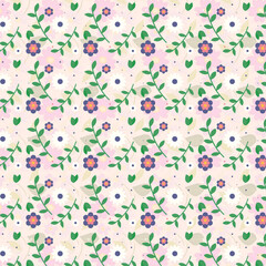 Soft Pink Floral Seamless Pattern with Vintage Petals and Elegant Leaves – Romantic Botanical Background for Textile, Wallpaper, and Surface Design