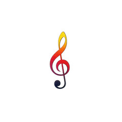 Fototapeta premium Colorful treble clef symbol with gradient of yellow, red, and black on transparency background, representing music and creativity