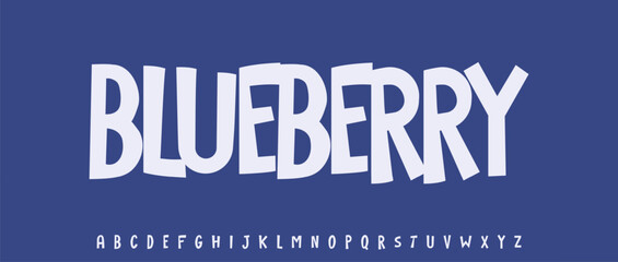 Summer Blueberry title, joyful lettering, cartoon funny typography. Childish font for friendly logo headline of culinary recipe book, sweets, ice cream title. Food typographic design. Vector typeset.