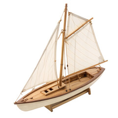 Obraz premium Wooden sailboat model nautical decor item isolated on transparent background