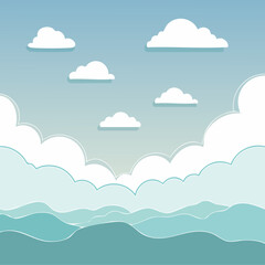 Serene Minimalist Landscape Continuous Line Drawing of Clouds and Rolling Hills