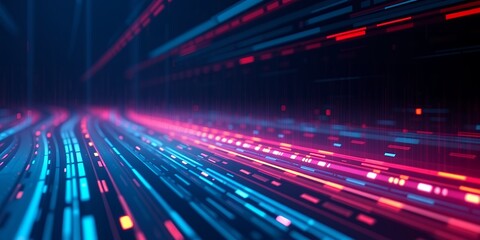 Fototapeta premium Abstract background with blurred motion of blue and red light trails on a dark surface view