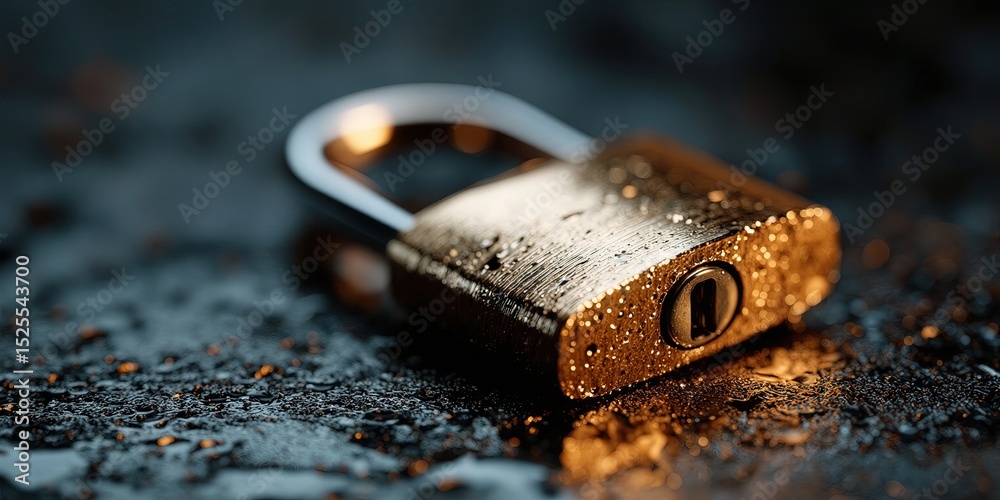 Poster golden padlock on textured surface, symbolizing data protection and cybersecurity solutions for busi