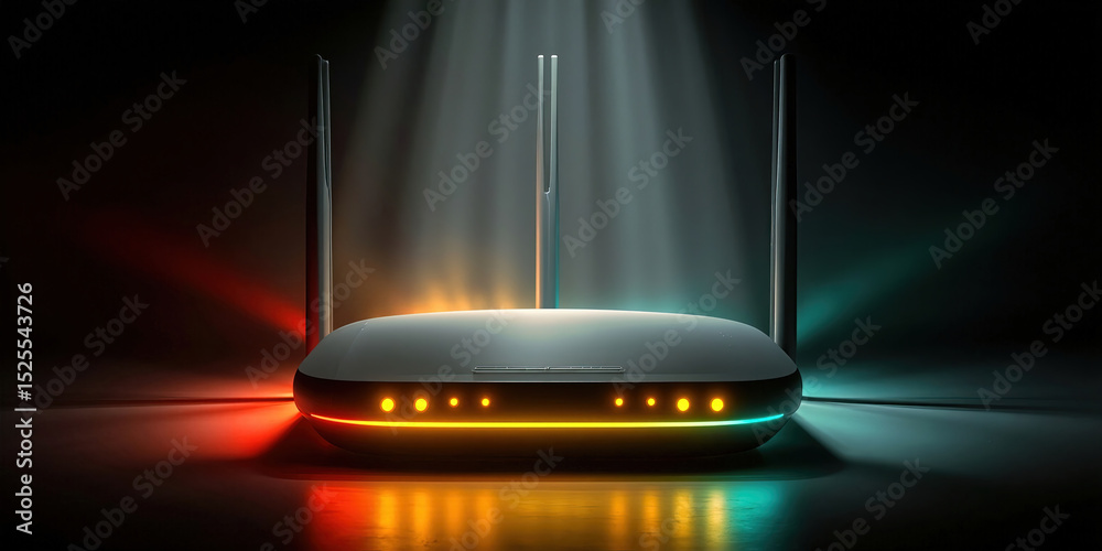 Aufkleber futuristic router with glowing lights on dark background, illustrating connectivity and network solu