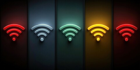 Colorful Wifi Symbols on Dark Background, Representing Wireless Connectivity and Technological Advancement for Digital Transformation Projects : Generative AI