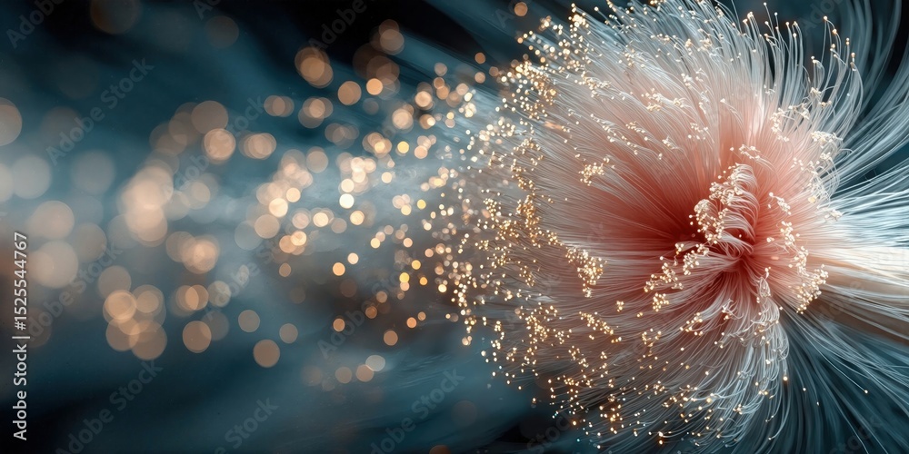 Poster fiber optic cables glowing with data, representing connectivity and digital transformation in teleco