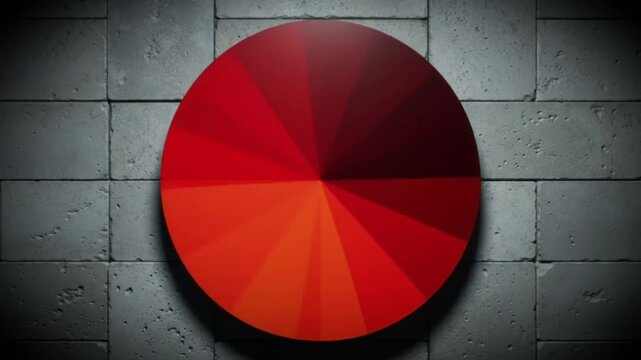 A pie chart with red and orange segments on a gray brick wall background in a close up studio shot