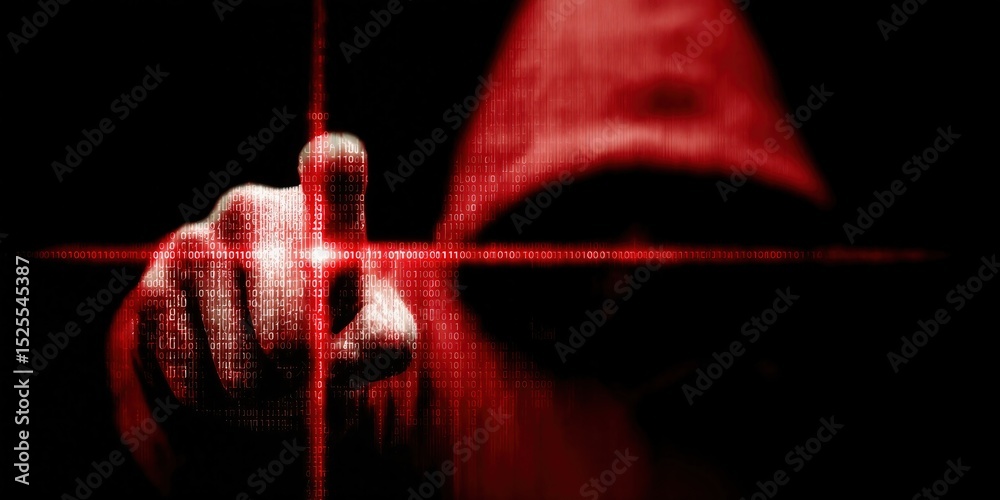 Aufkleber Hacker Touching Digital Interface With Binary Code Overlay, Representing Cybersecurity and Data Breach Protection for Business Technology Solutions : Generative AI