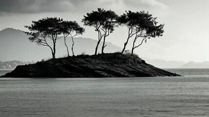 Gray monochrome island scene - Powered by Adobe