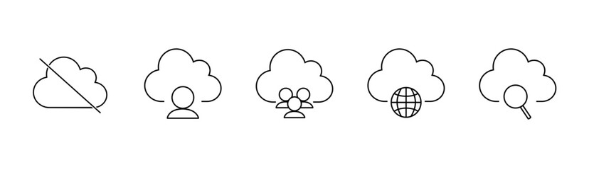 Cloud Utility Icons Set, Unavailable, Share, Personal, Search  Web
