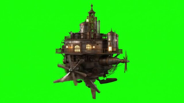 Floating steampunk city illustration