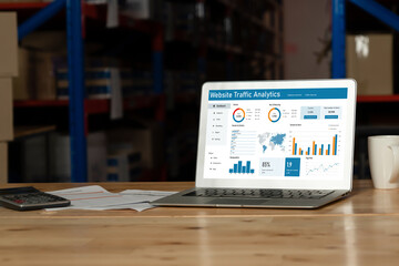 Computer software for website traffic analytics data on computer screen. Concept of SEO search engine optimization and customer targeting for online business snugly
