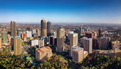 Naklejka premium aerial view johannesburg south africa sandton rivonia skyscrapers skyline panoramic views