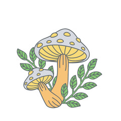 Cute Hand-Drawn Illustration of Mushrooms and Leaves