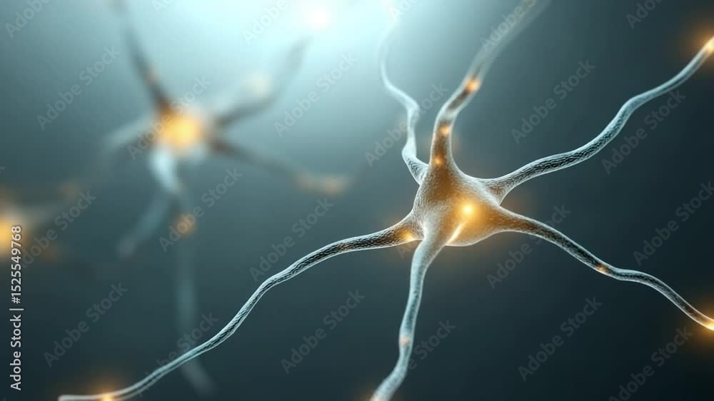 Poster Neuron Network: An illuminated close-up of neurons, showcasing the intricate structures, their branching dendrites, and the core of the brain.