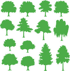 A collection of green tree silhouettes against a white background display image