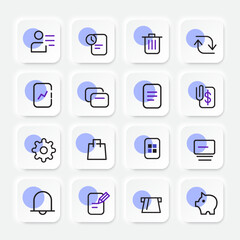 Modern Gradient Business and Office Icon Set Collection with Creative 3D Square Buttons Including Light Bulb, Chart, Folder, Shield, Play Button, Search, File, and Communication Symbols for Web, App, 