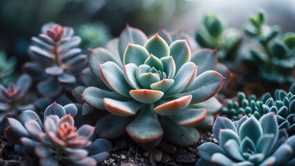 Fototapeta premium A variety of succulents with fleshy leaves and vibrant colors.