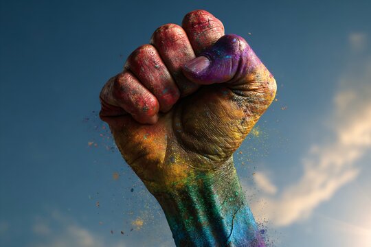 Rainbow painted fist protest activism pride LGBTQ power - Powered by Adobe