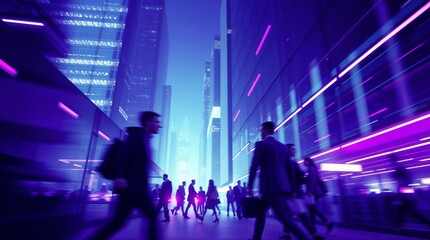 motion blur image of business people crowd walking at corporate office in city downtown