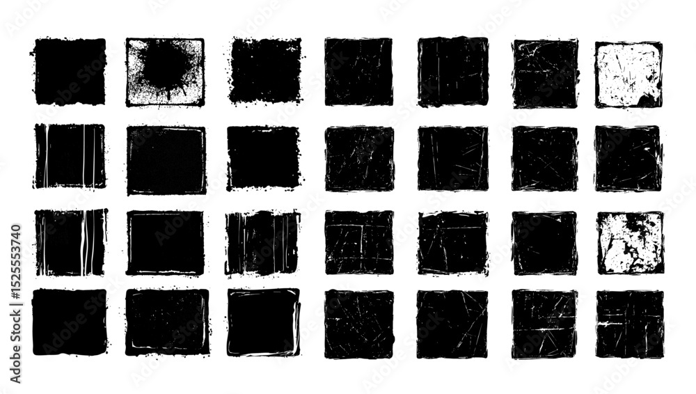 Canvas Prints grunge squares black ink vector set. distressed geometry shapes dirty overlay decay rough edges weat