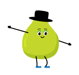 Cute strong pear character meditate in yoga pose. Cartoon pearn gym, health, fitness yoga meditate concept. isolated clipart. Vector illustration .