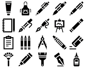 Fototapeta premium Artistic tools and creative materials vector icons