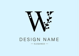 Logo, capital letter W. Monogram of Botanical Minimalistic, Initial. with Organic Plant Elements.  Vector design. for beauty salon or art studio.