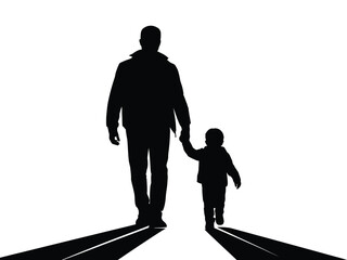 silhouette of father and son holding hands, silhouettes of people walking